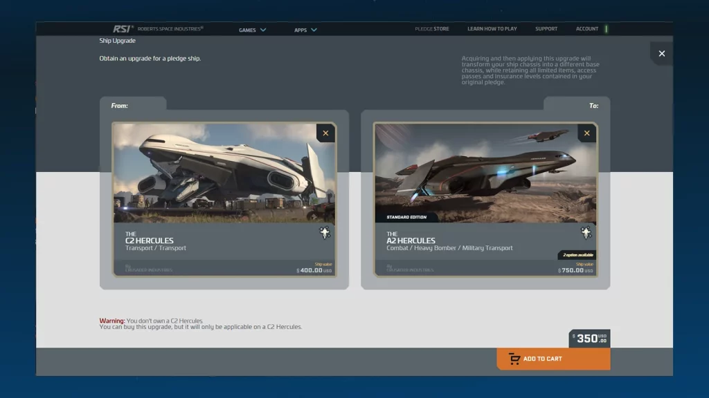 CCU Game Hercules C2 to Hercule A2